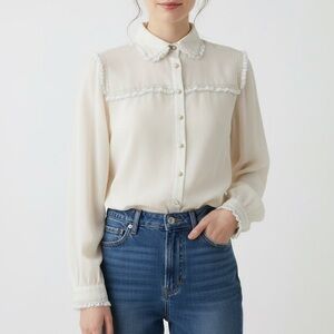 Romantic Cottagecore Ruffle Lace Trim Blouse